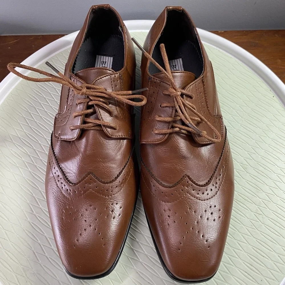 Men's BRAVO King 2‎ Wingtip Dress Shoes Sz.11.5W Brown Leather PROM WEDDING